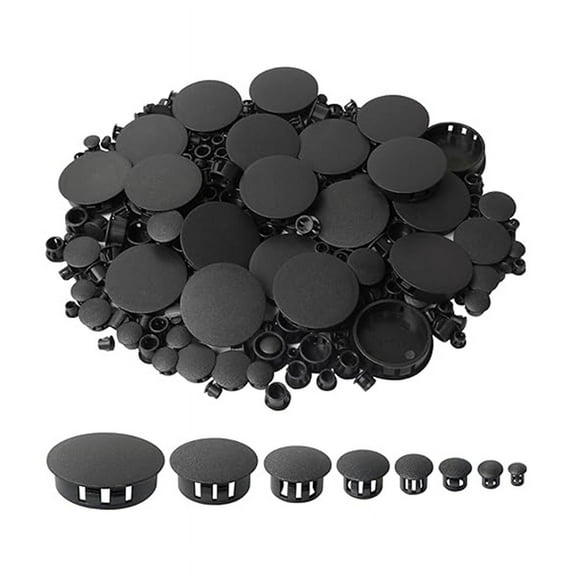 320 Plug Hole Plugs, Hole Cover Snap-In Keyhole Plugs, Panel Hole Plug Decorative Covers for Kitchen Cabinets(Black)