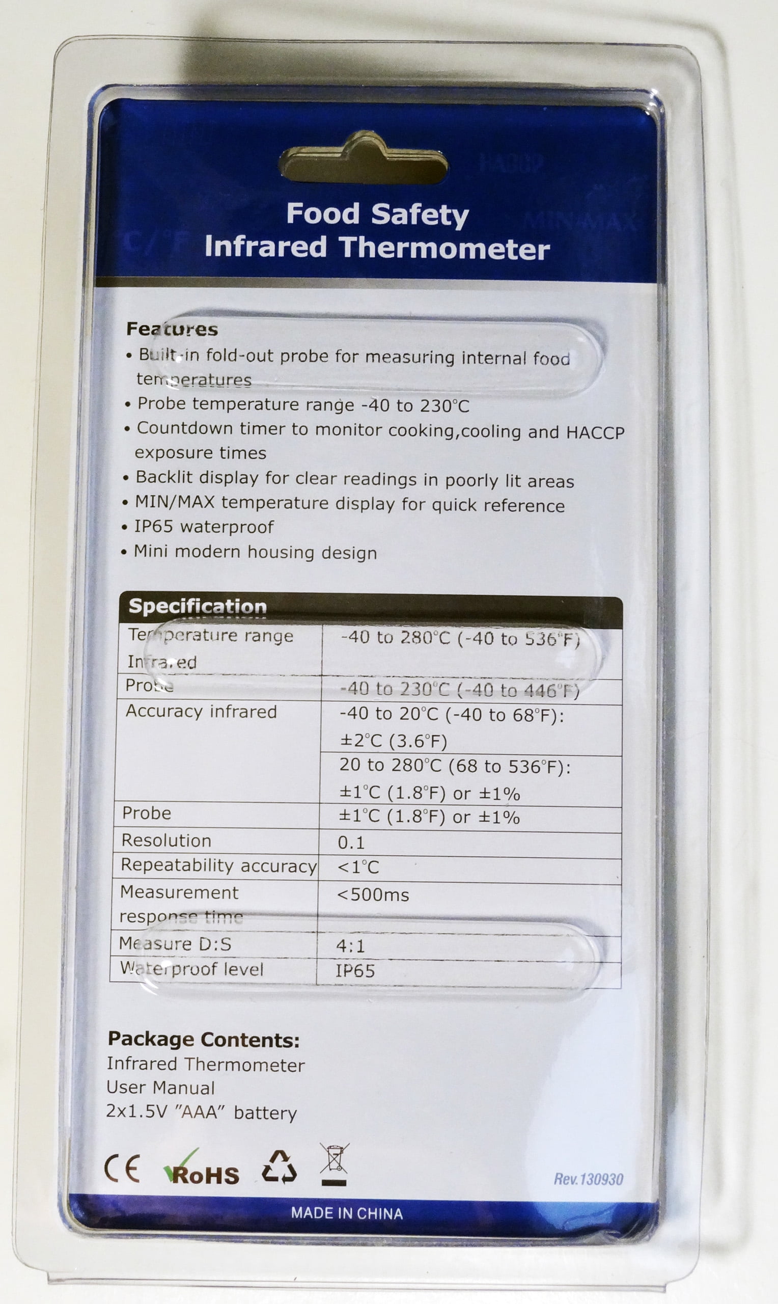 CEM IR-95 2-in-1 Professional LCD Food Safety IR and Probe Thermometer -40 to 446 deg F NEW