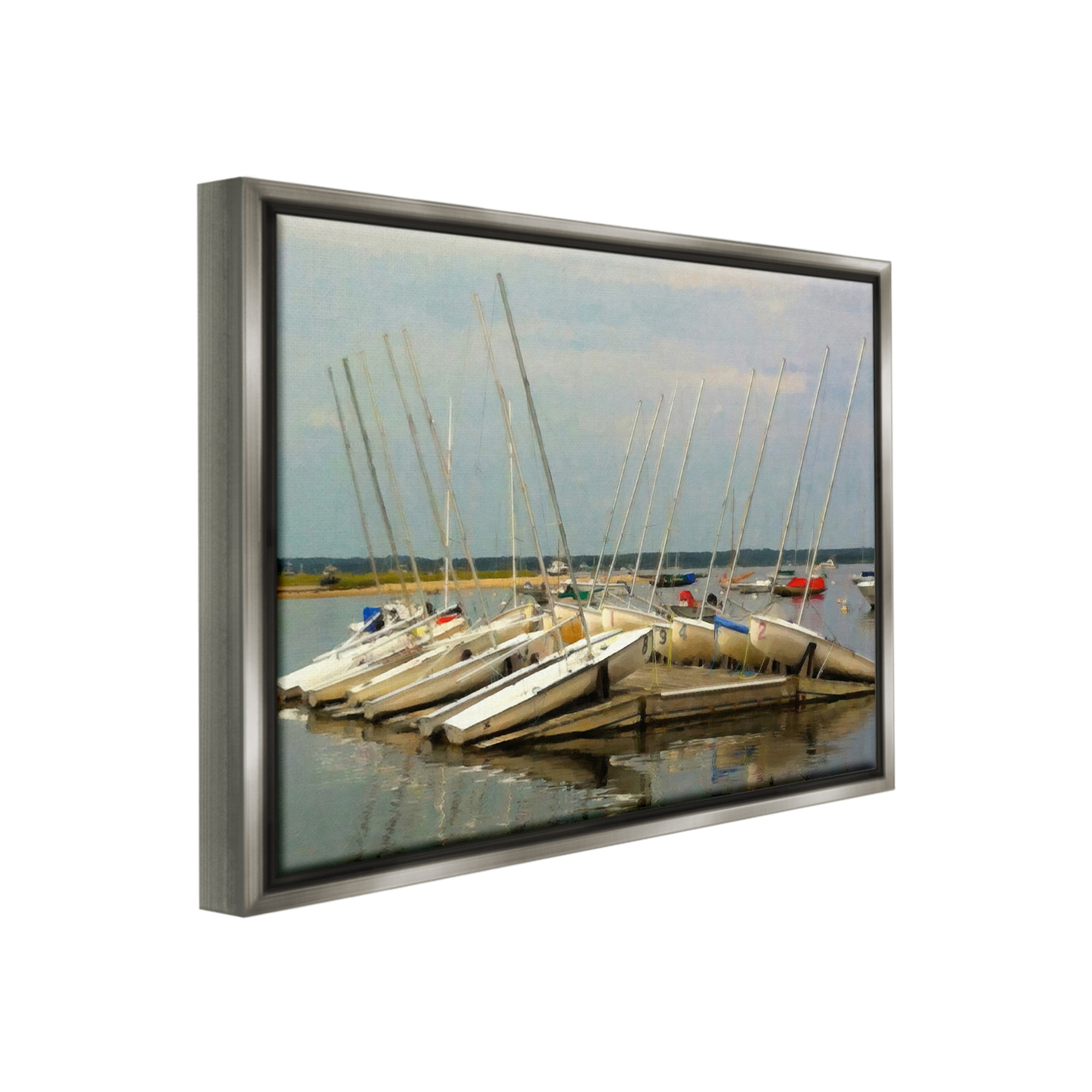 Stupell Industries Maritime Docked Boats Transportation Painting Gray Floater Framed Canvas Art Print Wall Art, 21 x 17