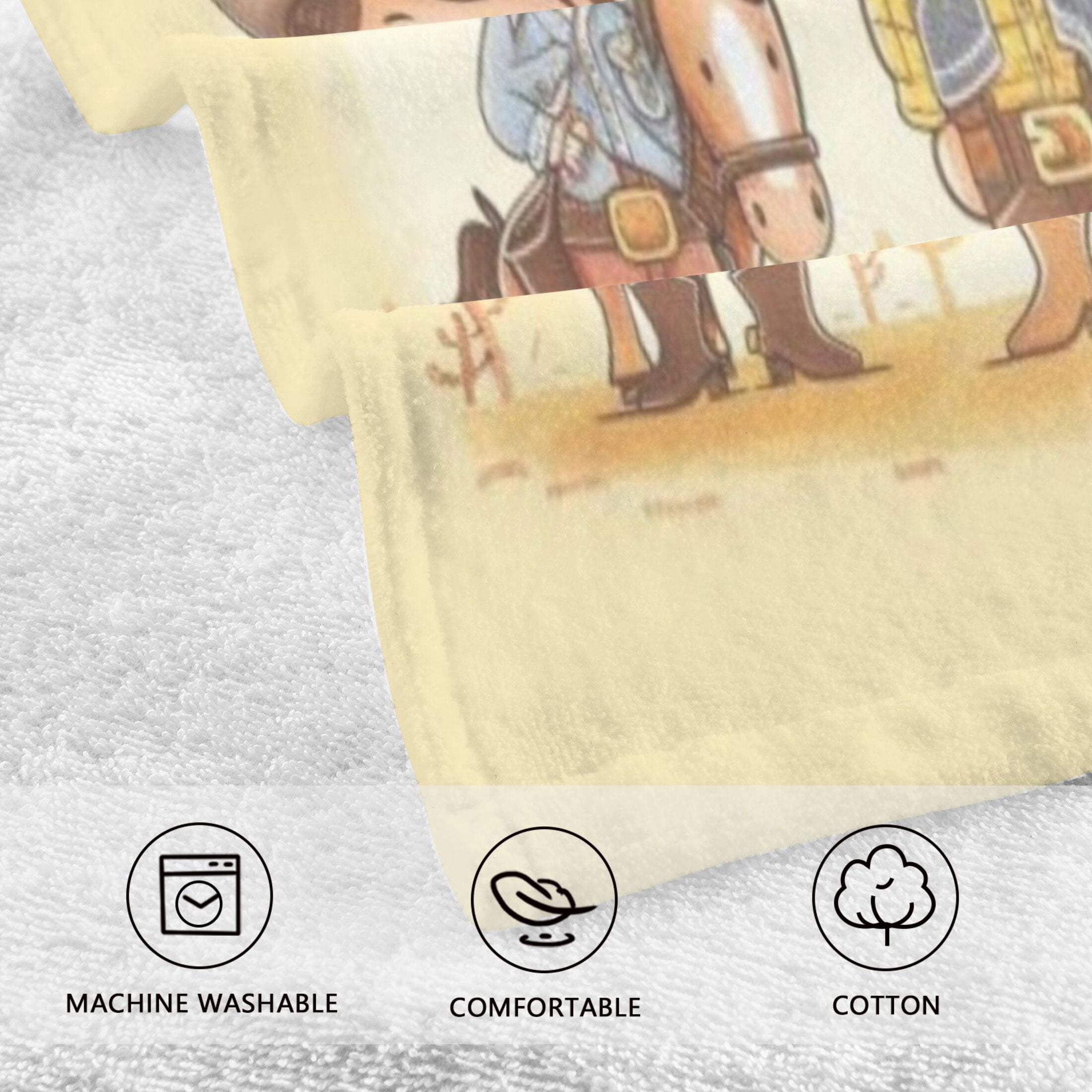 Cotton Towel Two-Piece 16x28 Inch One Sizex2 Face Towel Set Towel Set Cotton Hand Bath Towel Bathroom Beach Yellow Checkered Western Cowboy Boy