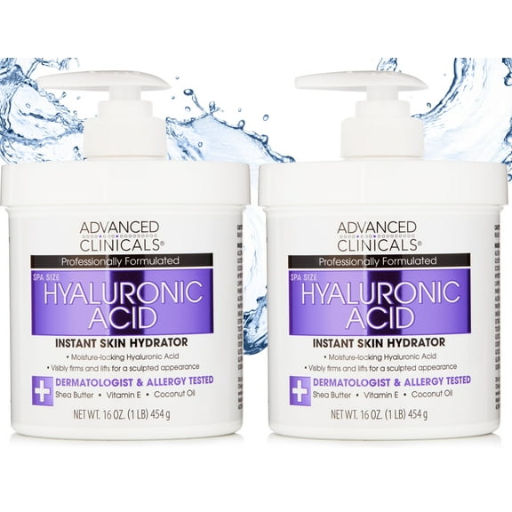 Advanced Clinicals Hyaluronic Acid Body & Face Cream Set of Two 16 fl oz