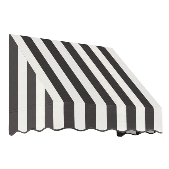 Awntech 3.38 Ft San Francisco Closed-Sided Fixed Awning Canopy (40.5in x 24in x 36in), Black/White Stripe