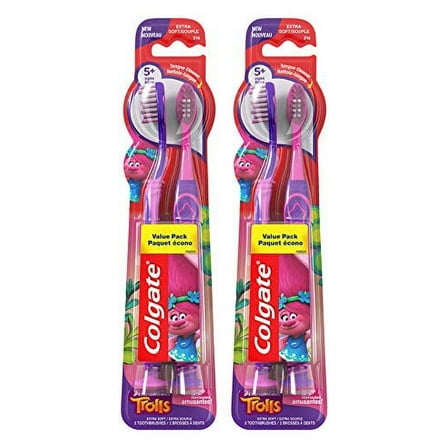 Colgate Kids Toothbrush, Trolls, Extra Soft Toothbrush with Suction Cup, 4 Pack