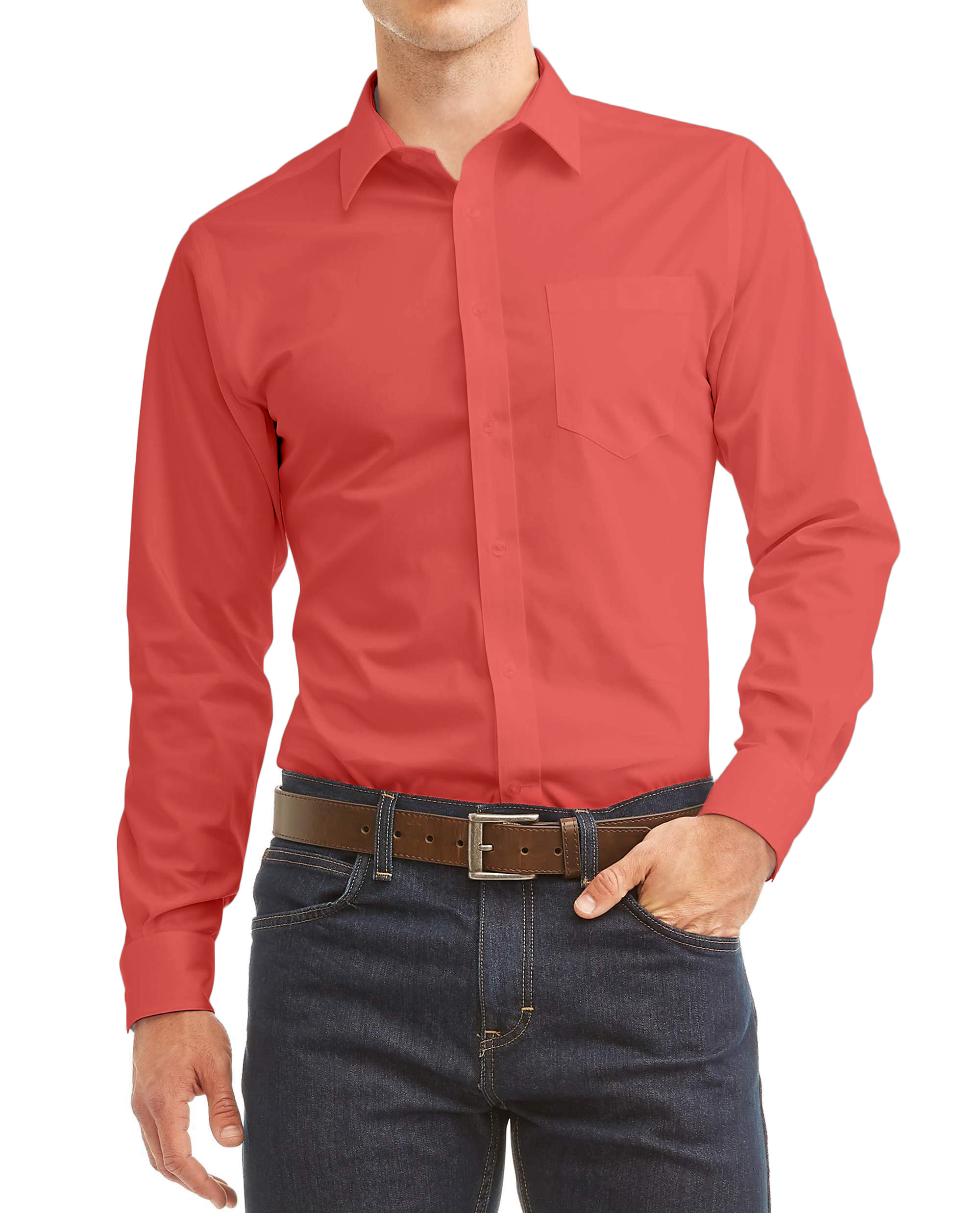 Men's Long Sleeve Regular Fit Collared Cotton Blend Pocket Lightweight