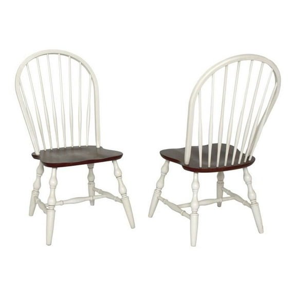 Sunset Trading Andrews 18" Windsor Wood Dining Chairs in White (Set of 2)