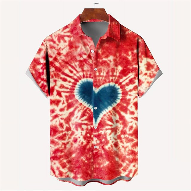 New Fashion Mens 3D Printed Shirt Summer Short Sleeve Single Row Button Loose Oversized Loving Heart Pattern Trend Unisex Shirts