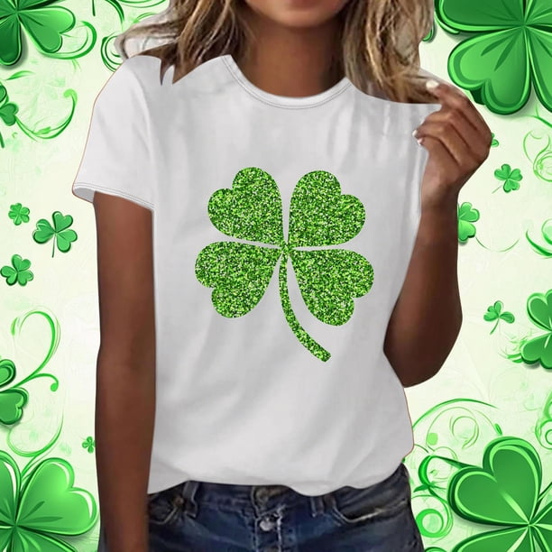 TaTaai Spring Top for Women St Patrick's Day Print Short Sleeve Round Neck Casual Loose Fit T Shirt Fashion Pullover Soft Blouse for Holiday Daily Outing Gift
