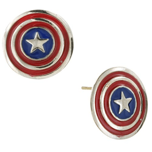 Stainless Steel Captain America Shield Enamel Stud Earrings Marvel Comics