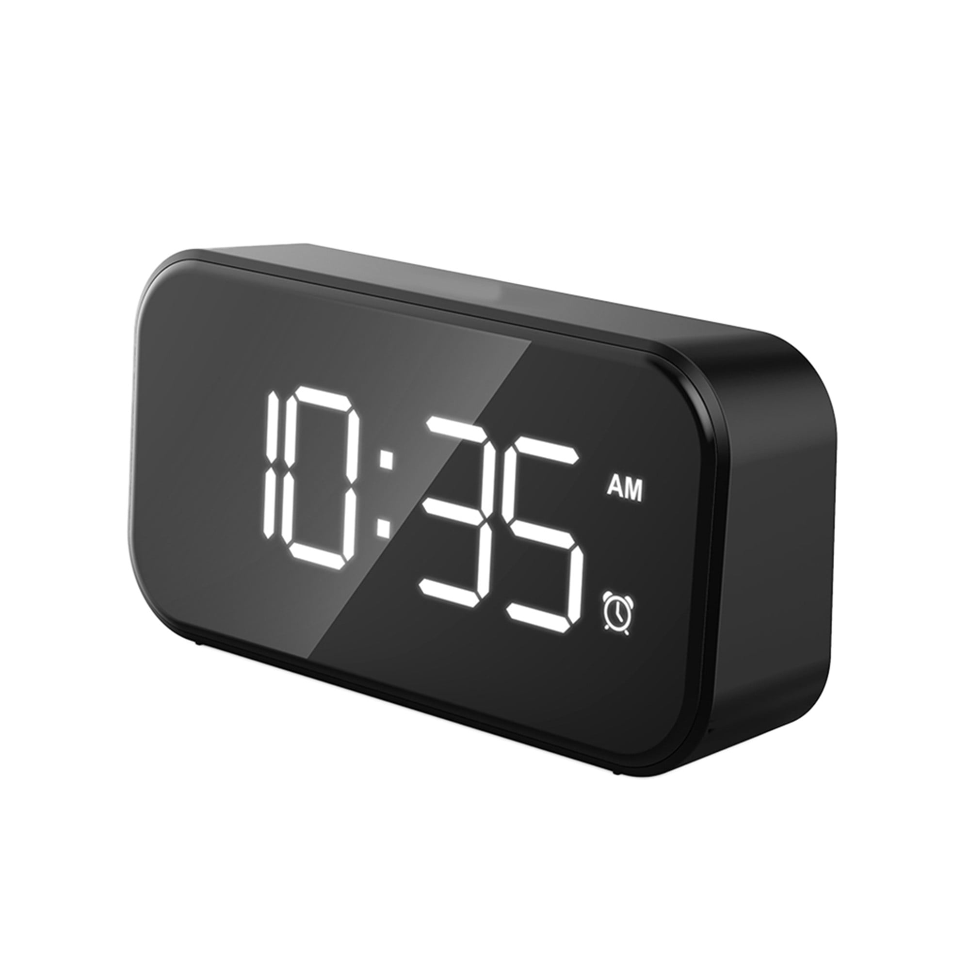 LED Digital Alarm Clock Mirrored Snooze Time Calendar with Adjustable