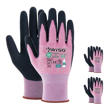 KAYGO Work Gloves for Women, 3 Pairs, Eco Friendly Safety Work Gloves with Breathable Rubber Coated, KGE19, S, Pink