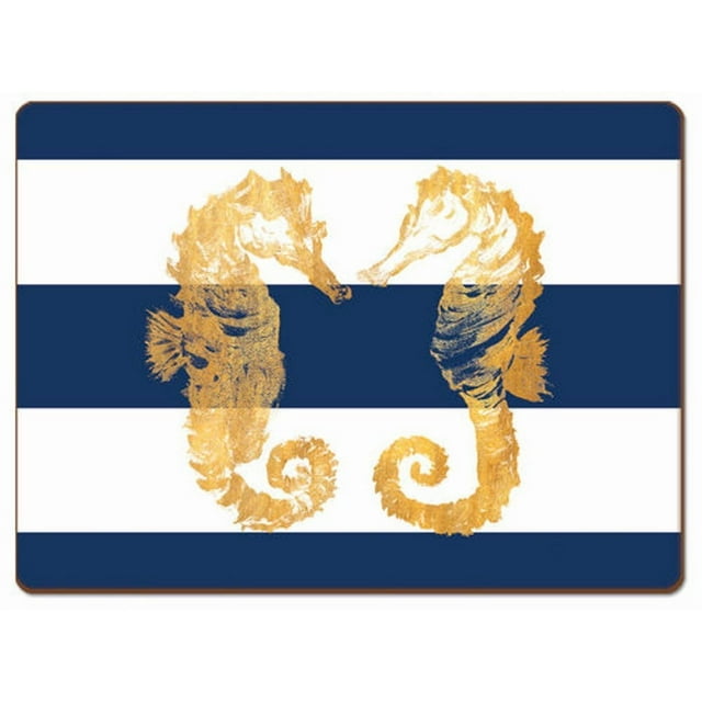 4 Cala Home Premium Hardboard Placemats Table Mats, Nautical Seahorses