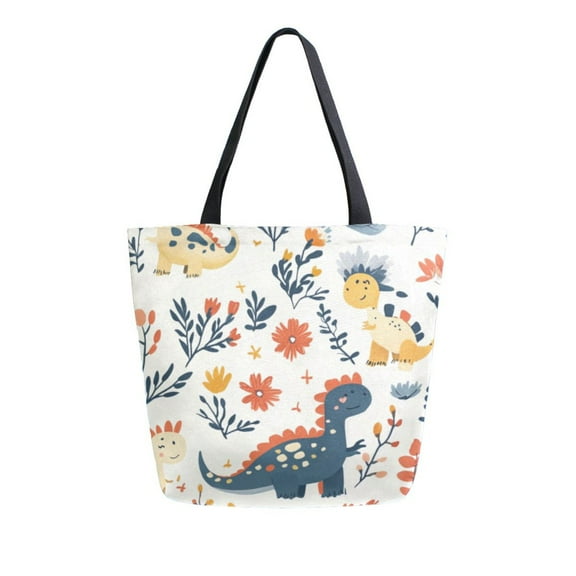 Large Canvas Bag 13.5x5.1x15 Inch Canvas Bag Shopping Canvas Bag Suitable For Outing Shopping Travel Out Of Large Capacity Storage Cartoon Dinosaurs and Leaves