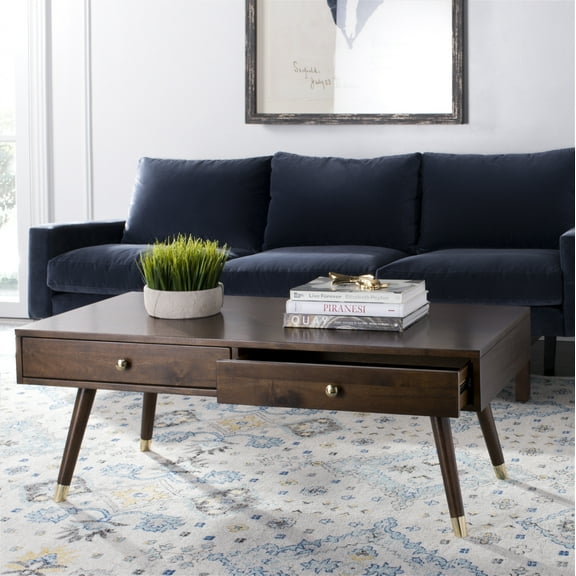 SAFAVIEH Levinson 2-Drawer Rustic Gold Cap Coffee Table, Brown