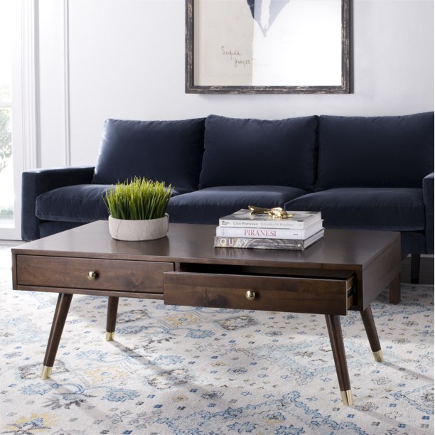 Safavieh Levinson 2 Drawer Rustic Gold Cap Coffee Table Brown Walmart Com Walmart Com
