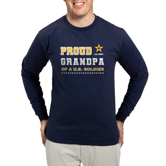 CafePress - Proud Grandpa Of A Solider White And Gold Long Sleeve T Shirt - Long Sleeve Dark T-Shirt