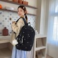 thumbnail image 6 of Bow Print Large Capacity Backpack, Multi-Pocket Zipper Closure School Bag with Pendant for Travel Work Shopping (Black), 6 of 8