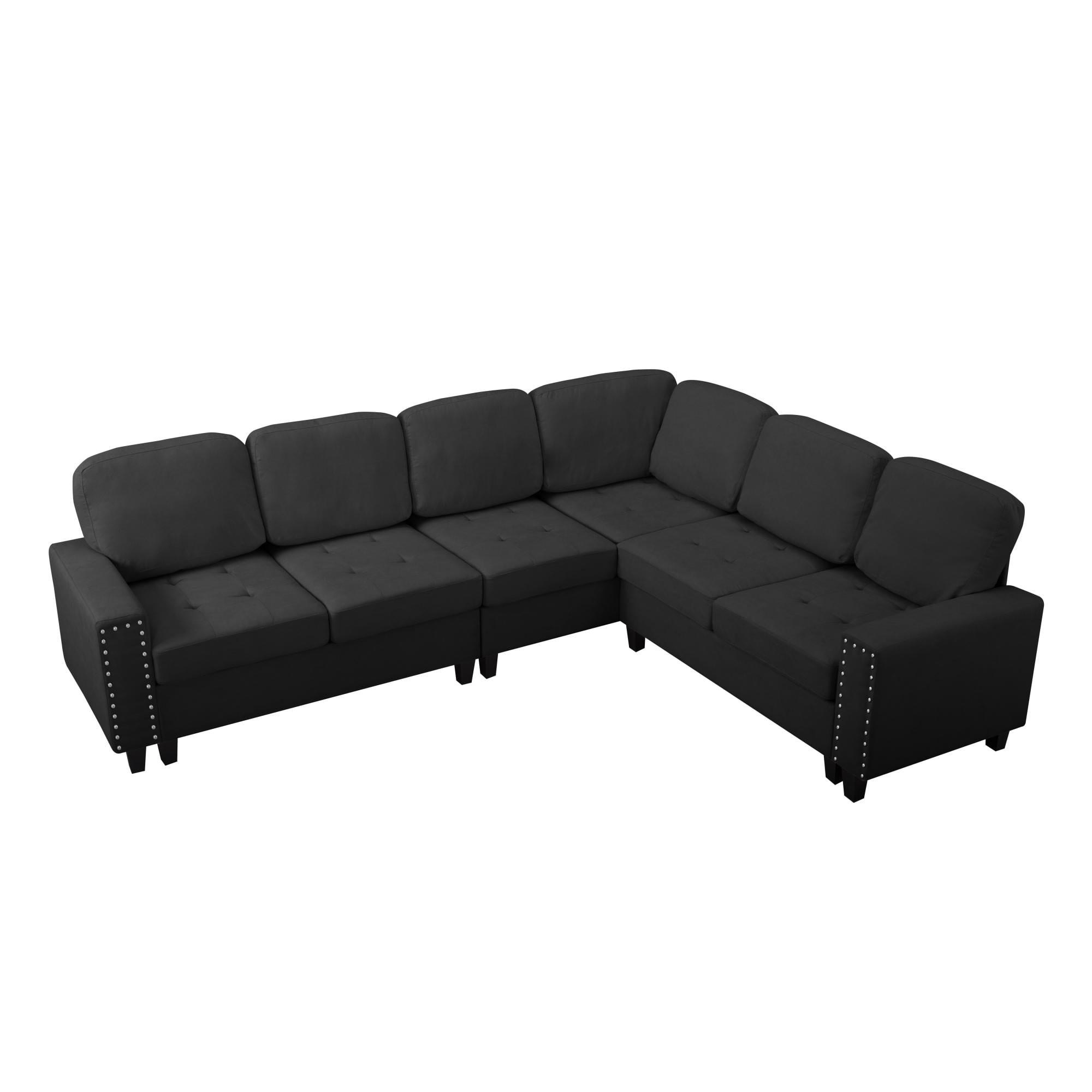 Gewnee 108" High Backrest Sectional Sofa&Couch,L-Shape Sectional Sofa Convertible Left or Right Chaise,Linen Blend，Ding Head Design,6-Seater Seating and Suitable for Living Room.(Black)