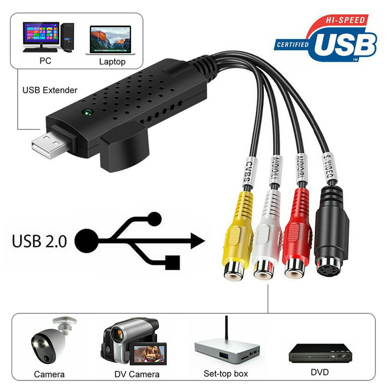 USB 2.0 Audio Video Capture Card Device Adapter, USB 2.0 Video Audio  Converter, VHS VCR to DVD Converter, 1Pcs