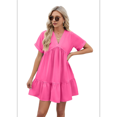 thumbnail image 6 of Short Sleeve V Neck Ruffle Hem Dress Rose Red M, 6 of 7