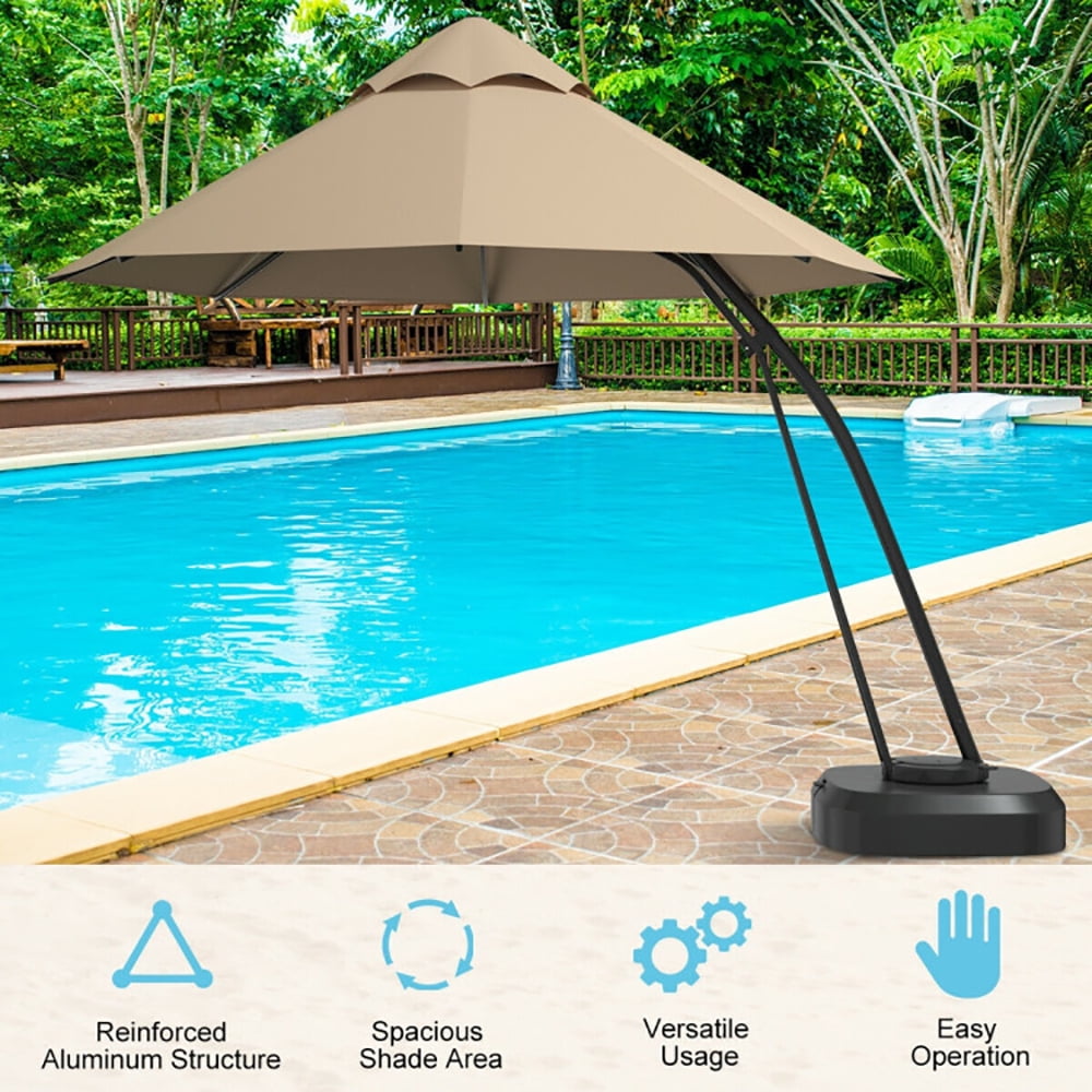 Aimee Lii 11 Feet Outdoor Cantilever Hanging Umbrella with Base and Wheels, Patio Umbrella with Base Included, Beige