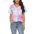 thumbnail image 3 of Gustave Women Summer Short Sleeve V-Neck Tops Tie Dye T-Shirt Fashion Blouse Casual Loose Basic Tees, XXL, 3 of 9