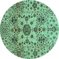 thumbnail image 1 of Ahgly Company Machine Washable Indoor Round Oriental Turquoise Blue Modern Area Rugs, 5' Round, 1 of 4