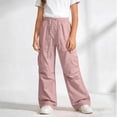 thumbnail image 4 of DJDLJWCJ Teen Cargo Pants for Girl 14-16 Straight Leg Elastic Waist Baggy Pants Solid Color Lightweight Work Pants Pink Size 5, 4 of 5