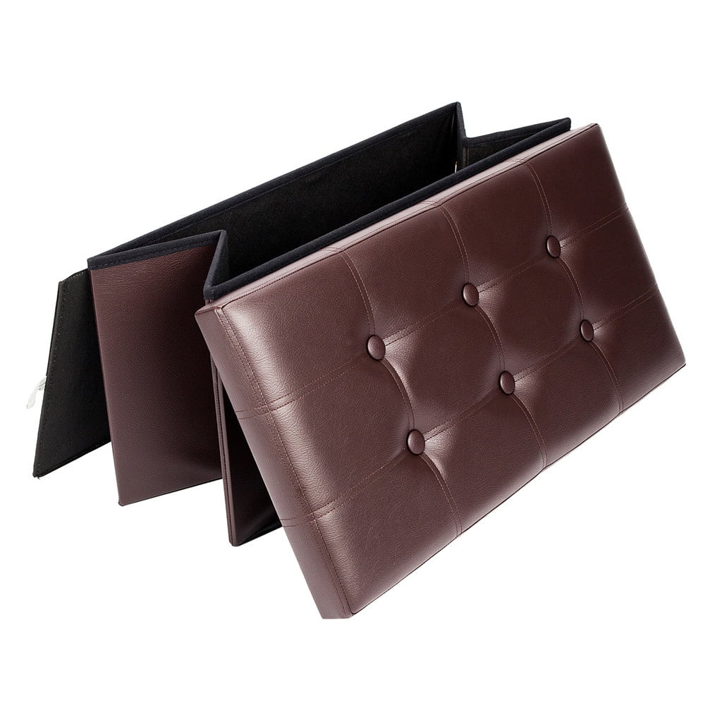 Ottoman with Storage, Rectangle Leather Ottoman Footrest Foot Stool, Folding Ottoman for Room
