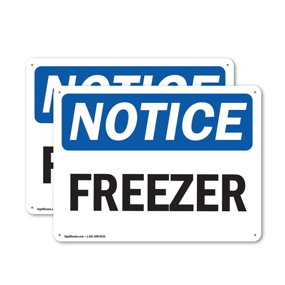 (2 Pack) Freezer OSHA Notice Sign 14 Inch X 10 Inch Indoor / Outdoor Rust-Free Aluminum Metal Signs for Workplace, Workshop, and Construction Site, Made in the USA