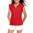 thumbnail image 2 of Lumtrix Girls Short Sleeve Polo Shirt Kids Cute Flying Ruffle Sleeve Collar School Uniform Shirts Tops 5-14 YearsRed 120, 2 of 8