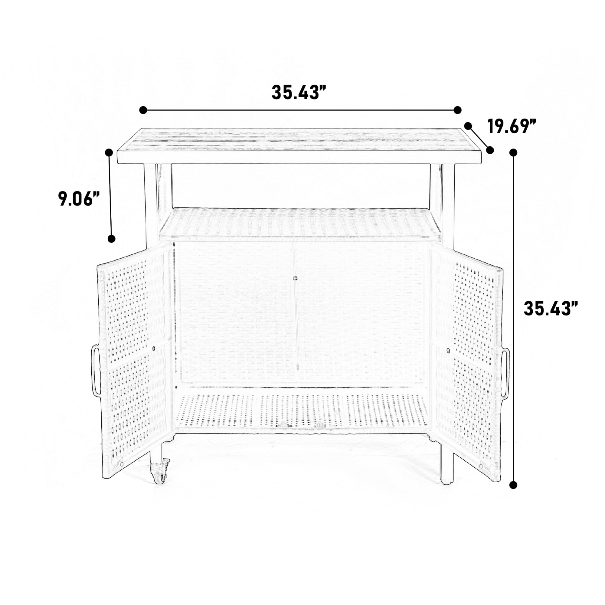 Leumius Outdoor Bar Cart, Rolling Rattan Beverage Bar Counter Table with Glass Top for Porch Backyard Garden Steel, Beige