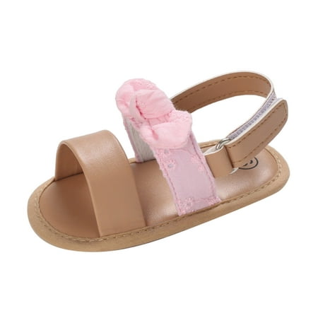 

Baby Girl Sandals Size 6 Spring And Summer Children Baby Toddler Shoes Boys And Girls Sandals Flat Soles Light Breathable Comfortable Hook Loop Colorblock Bow