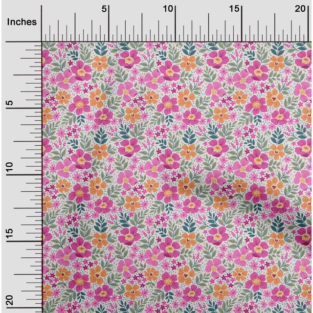 oneOone Rayon White Fabric Leaves & Flower Floral Sewing Craft Project Fabric Printed By Yards 56 Inches Wide