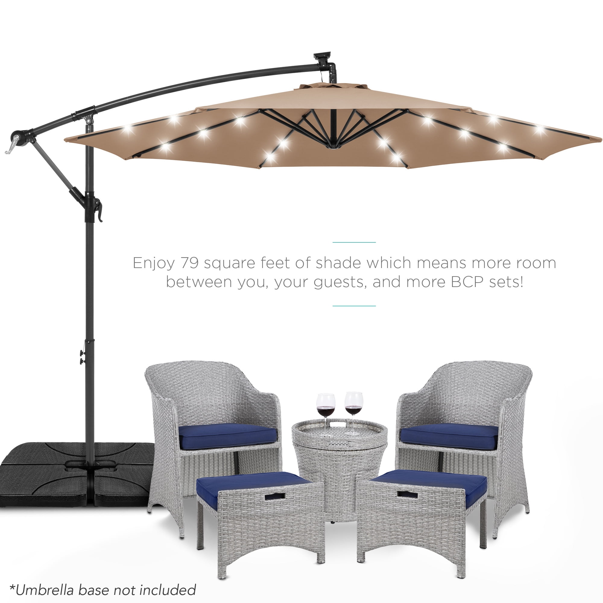 Best Choice Products 10ft Solar LED Offset Hanging Outdoor Market Patio Umbrella w/ Adjustable Tilt - Tan