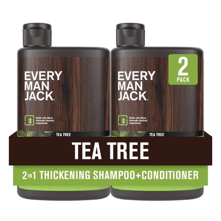 Every Man Jack 2-in-1 Shampoo and Conditioner, Thickening Tea Tree, Twin Pack, 13.5oz each - For All Hair Types