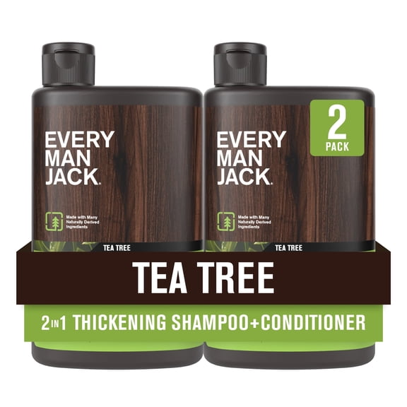 Every Man Jack 2-in-1 Shampoo and Conditioner, Thickening Tea Tree, Twin Pack, 13.5oz each - For All Hair Types