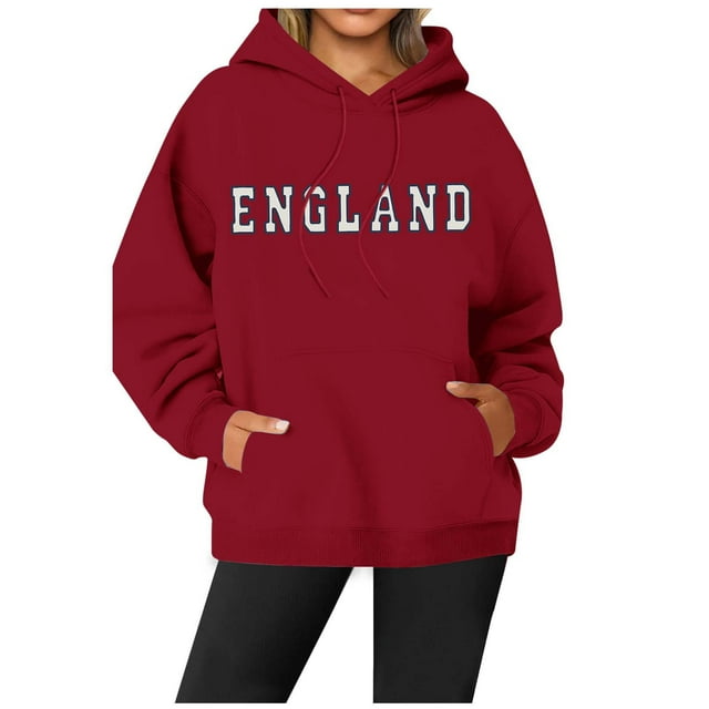 WEAIXIMIUNG Robe Chandail en Molleton avec Poches Style Britannique à la Mode pour Femmes Imprimé Lettre Poche à Cordon Col Rond Manches Longues Chandail à Capuchon de Sport Décontracté (1)