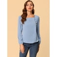 thumbnail image 4 of Blusa informal de manga larga con cuello cuadrado y pliegues en la parte delantera para mujer Gris azulado S, 4 of 6