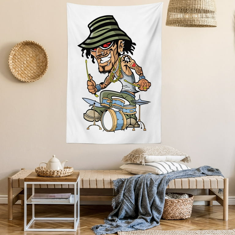 Drums Tapestry Wild Rock Musician Drummer with Cool Tattoos and