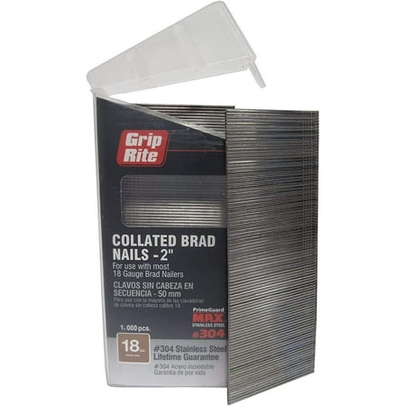 

Grip Rite Prime Guard MAXB64878 18-Gauge 304-Stainless Steel Brad Nails in Belt-Clip Box Pack of 1000 2 Set of 2