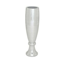 DecMode 33" Tall Champagne Flute Shape Silver Polystone Vase with Mosaic Mirror Inlay