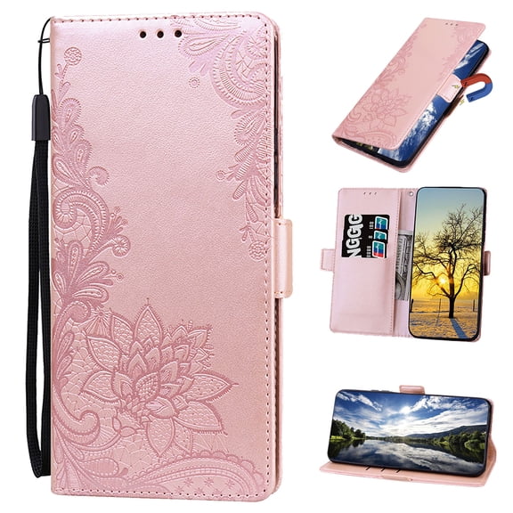 for iPhone X/XS 5.8 inch Wallet Case, Flower Pattern Stand Feature Protective PU Leather Flip Cover with Credit Card Slot Side Cash Pocket Magnetic Closure for Apple iPhone X/XS 5.8 inch,Rosegold