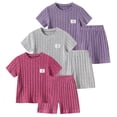 thumbnail image 3 of Fdqin Girls Summer Outfits 6 Pcs Tie-dye Heart Print Casual Short Sleeve Tee Tops and Dolphin Shorts Set Pink Grey Purple 5-6 Years, 3 of 11