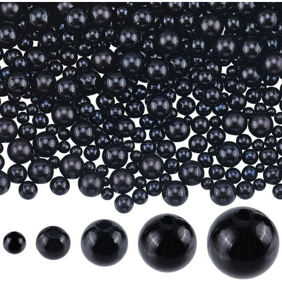 1830Pcs 5 Sizes Black Pearl Bead Plastic Round Beads Bulk 4mm 6mm 8mm 10mm 12mm Pearl with Hole Loose Spacer Beads for Necklace Bracelet Earrings Jewelry Making DIY Crafts