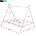 thumbnail image 2 of Full Size House Bed Tent Bed for Kids Toddlers and Teens, Montessori Metal Floor Bed with Inclined Legs and Sturdy Slats Support, Playhouse Design Bed, No Box Spring Needed, Pink, 2 of 7