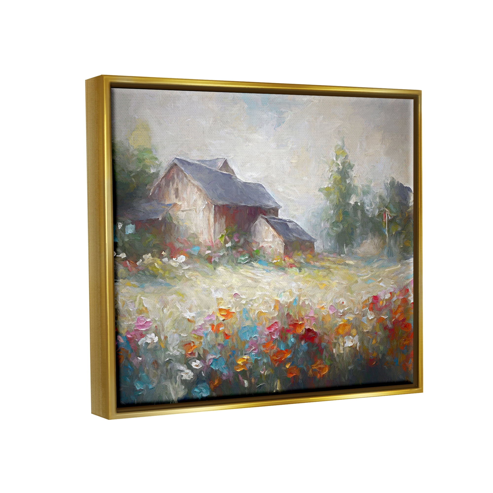Stupell Industries Abstract Floral Countryside Landscape Painting Gold Floater Framed Canvas Art Print Wall Art, 21 x 17