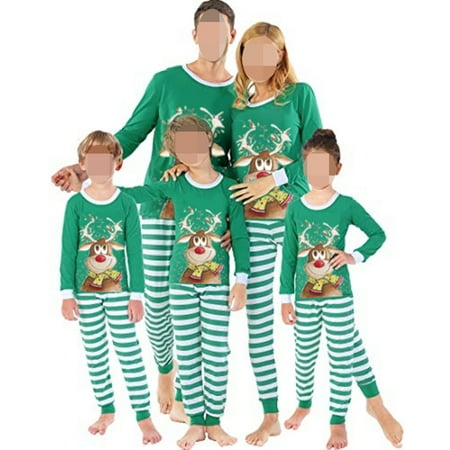 

JBEELATE Family Matching Pajamas for Christmas Green Elk Stripe Printed Homewear Sets Dad Mom Kid Baby New
