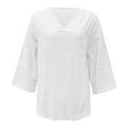 thumbnail image 4 of Daznico Women's Oversized V-Neck Linen Tunic, 3/4 Sleeve Casual Comfortable Breathable Top for Spring, Summer Everyday Wear,3XL, 4 of 5
