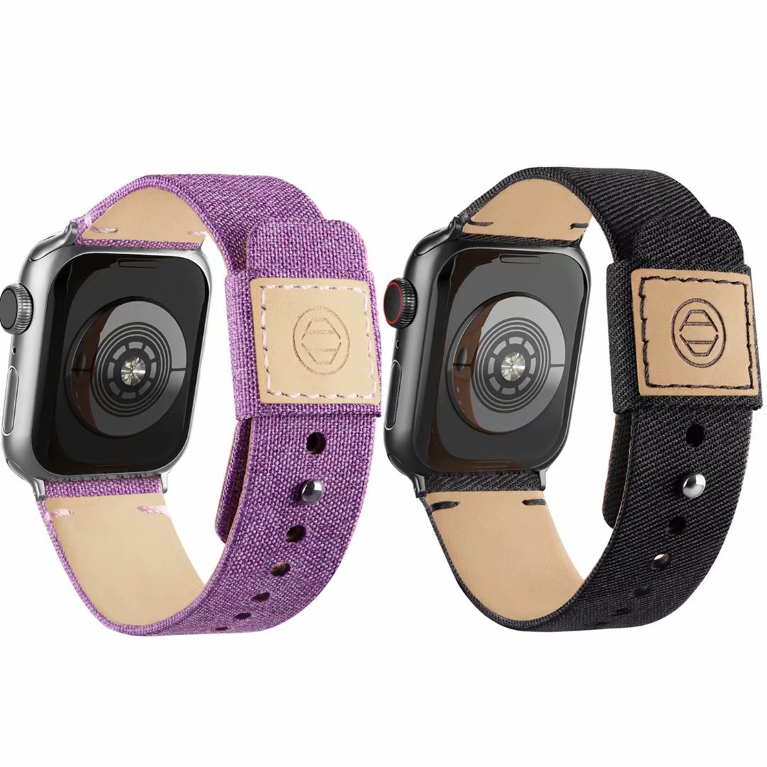 Waspo Compatible For Apple Watch Canvas Strap Genuine Leather Silky Soft Underlining Handcrafted Stitch Snap Button Fabric Wristbands For Apple Iwatch Series 6 5 4 3 2 1 42mm 44mm Black Lilac 2packs Walmart Com Walmart Com