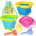 thumbnail image 1 of Juego de cubos de arena de playa plegables Xgunion con palas y bolsa, paquete de 3, 1 of 5